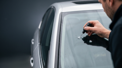 Applying CADMUS GlassFix resin to a stone chip on a car windshield
